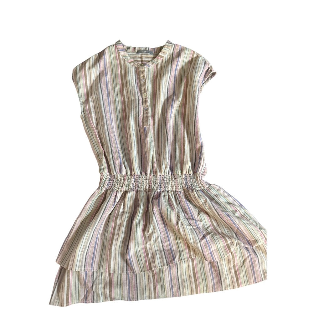 Tart Collections Striped Sleeveless Smocked Mini Dress Cotton Linen Blend S